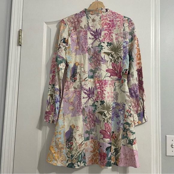 Zara Longsleeves Floral Linen Blend Dress XS EUC - Picture 2 of 11